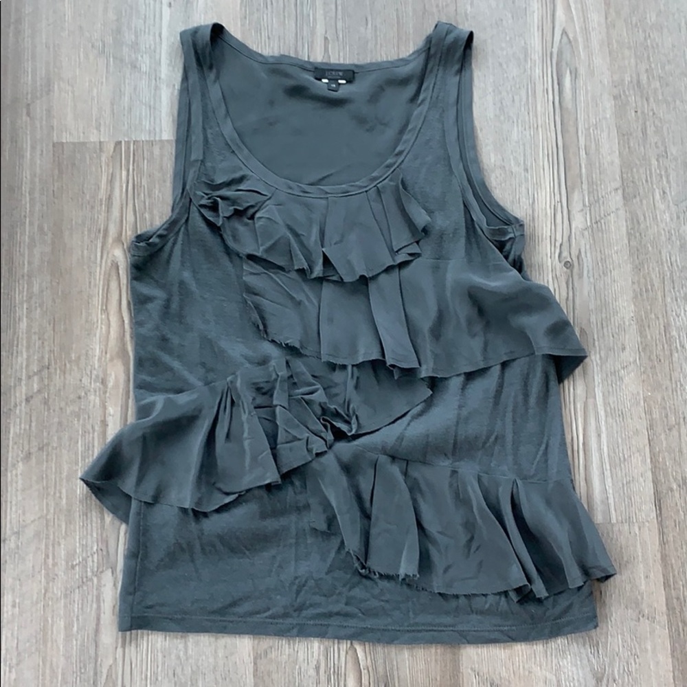 j. crew silk ruffle tank top, grey, XS